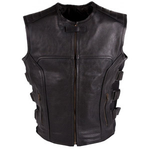 Chaleco de Cuero para Motocicleta de Primera Calidad, el Más Vendido, MOQ Bajo, Cierre Metálico Negro, Chaleco de Cuero Grueso para Club, Servicio OEM - Product Image 1