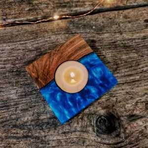 Set of 3 Square Natural Wood Tealight Holder with Round Timber Serving Tray Minimalist <b>Table</b> Centerpiece Skies Trader NEW 2026 - Product Image 3
