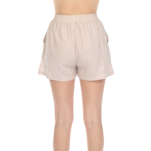 Shorts en coton uni pour femme, taille haute, avec cordon de serrage, coupe décontractée, respirant, en tissu non tissé, délavage foncé, logo sur la jambe gauche - Product Image 3