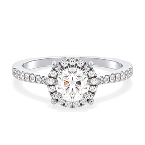Bague de fiançailles REYES Solitaire en argent sterling 925 avec moissanite ronde de 1,02 carat, plaquée or blanc 14 carats, bijoux fins originaux - Product Image 1