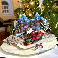 Carte de vœux 3D pop-up de Noël avec scène de train et de cabane, découpe papier, pelliculage brillant, anniversaire et remise de diplôme