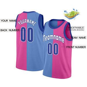 Maillot de basketball rose et bleu tendance, personnalisable par sublimation, en tissu maille polyester, service OEM - Product Image 6