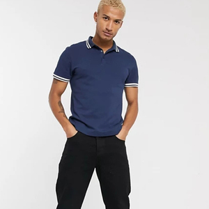 Polo à manches courtes pour homme, bleu marine, coton piqué, décontracté, couleur unie, respirant, design tricoté, coupe classique - Product Image 1
