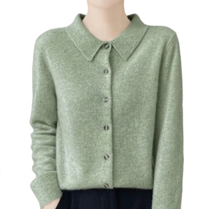Suéter cárdigan de punto acanalado ajustado para mujer, venta al por mayor personalizada, para moda casual femenina - Product Image 4