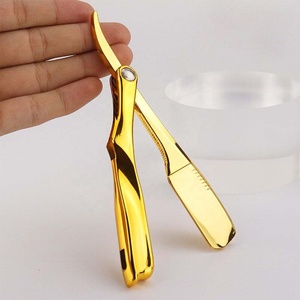 Maquinilla de afeitar de peluquero plegable de acero inoxidable chapado en oro con logotipo personalizado herramienta de afeitado para hombres diseño de calidad profesional - Product Image 6