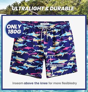 Shorts de bain pour hommes à séchage rapide, imprimés motif requin, avec poches, taille élastique, décontractés - Product Image 5
