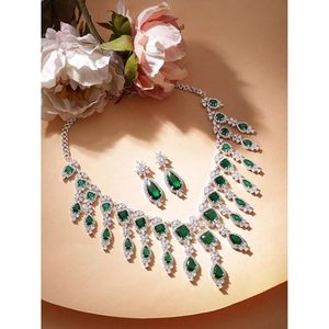 Women's Silver Plated Alloy Geometric <b>Crystal</b> Necklace Earring <b>Set</b> Classic Wedding Jewelry Third Party Certified Claw Setting - Product Image 4