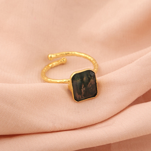 Natural Moss Agate Gemstone Bezel Setting <b>Adjustable</b> <b>Rings</b> 18k Gold Plated Brass Vintage Trendy Unique Women Fashion jewelry - Product Image 2