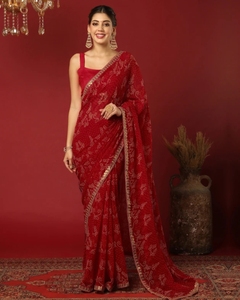 Sari en Georgette KV imprimé et orné de motifs Bandhani - Product Image 6
