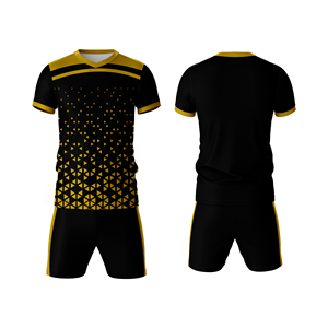 Conjunto de Camiseta de Fútbol Geométrica Negra y Dorada para Hombre, Manga Corta, Cuello en V, Absorbe la Humedad, Ajuste Atlético, Uniformes para Todas las Temporadas - Product Image 1