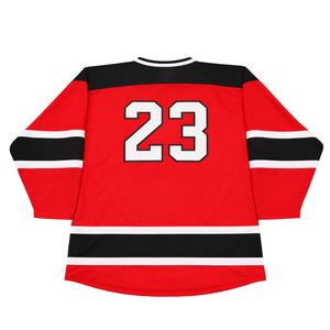 Maillot de hockey sur glace personnalisé rouge et noir par sublimation, uniforme de hockey professionnel respirant pour homme, maillot de hockey athlétique haute performance - Product Image 2