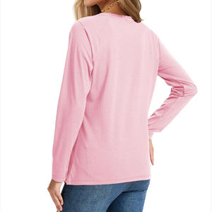 Wholesale Women's Spring Autumn Cotton T-shirt Solid Lady Long Sleeve Loose <b>Tops</b> Shirts Oversized T Shirt running clothes - Product Image 4