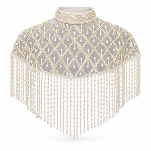 Capa de malla de lujo con lentejuelas cosidas a mano, cuello alto, bordado sólido y flecos largos de lentejuelas para ropa de noche y moda de alta costura - Product Image 4