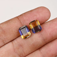 Excelente Gema Suelta de Cuarzo Ametrino Sintético, Corte Octogonal 10x12mm, Briolette Facetada, Cabujón de Alto Brillo, Morado Amarillo