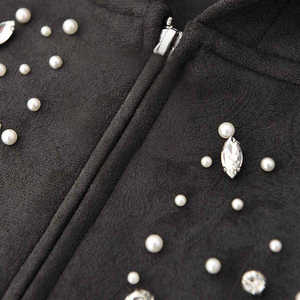 Sweat-shirt à capuche zippé pour homme, en molleton doux, orné de strass noirs, style décontracté, veste d'hiver - Product Image 4