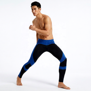 Leggings de compression longs pour hommes personnalisés, bleu noir, logo par transfert thermique, taille élastique, spandex, nylon - Product Image 2