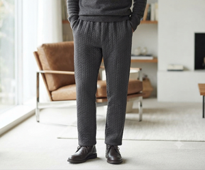Pantalones de pijama de algodón acolchado gris oscuro para mujer, cintura elástica, longitud completa, ropa informal de invierno, pantalón para hombre - Product Image 2