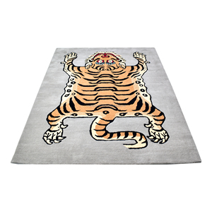Tapis tibétain en laine tufté à la main, motif tigre, à poils ras, rectangulaire, gris, pour salon - Product Image 3