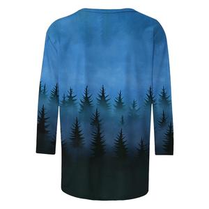 T-shirts pour femmes Western Cowboy grande taille, col rond, rouge, décontracté, manches 3/4, boutonné, coupe ample, épaules tombantes - Product Image 2