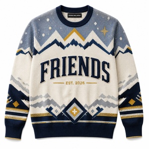 Pull en tricot à col rond pour homme, motif géométrique, pull d'hiver, style preppy, coupe classique - Product Image 1