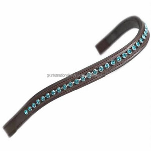 Forma de onda hecha a mano canal vacío cuero caballo ceja banda incrustaciones Aqua cristales diamantes de imitación Blin cadena brida ceja banda - Product Image 4