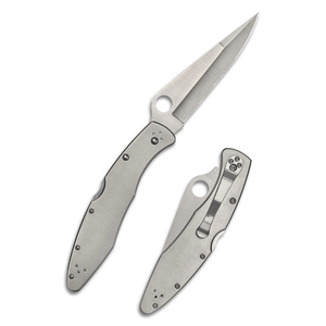 Couteaux de poche pliants classiques en argent avec lame longue à bord plat, manche en métal lisse, trou d'ouverture rond pour le pouce et design fin et portable - Product Image 2