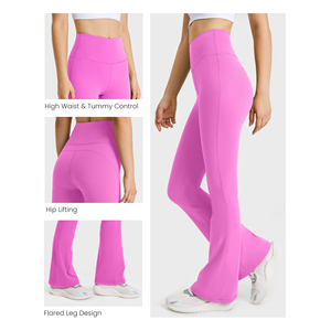 <b>Women's</b> Mid-Waisted Casual Wide Leg Flared Yoga Pants Bootcut <b>Leggings</b> Tummy Control Solid <b>Pattern</b> Summer Essentials 100% Cotton - Product Image 2
