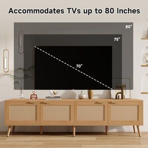 Soporte de TV Moderno de 70 Pulgadas con Puertas de Ratán, Centro de Entretenimiento con Orificios para Cables y Espacio de Almacenamiento para Televisores de hasta 80 Pulgadas - Product Image 6