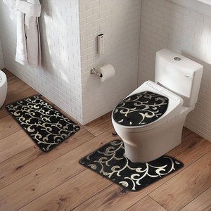 Juego de Alfombras de Baño de 3 Piezas en Negro y Dorado, Alfombrillas de Baño Antideslizantes de Lujo con Alfombra Contorno para Inodoro y Alfombra para la Tapa del Inodoro - Product Image 4