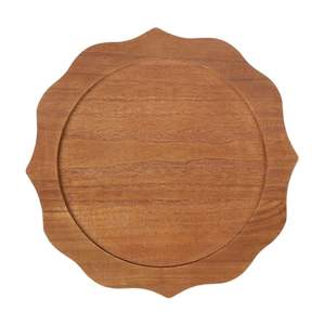 Assiette de présentation ronde en bois d'acacia naturel fait main, bord festonné, pour décoration de mariage, événements et vaisselle de fête, 13 pouces - Product Image 1