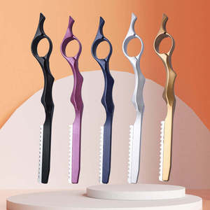 Ciseaux à effiler en acier au carbone à pointe arrondie, manche en caoutchouc, manche long, pour droitiers, 28 dents, pour coiffeur et salon - Product Image 3