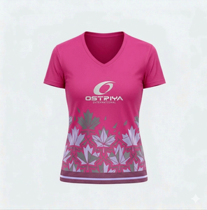 T-shirt respirant à manches courtes pour femme, col en V, logo personnalisé imprimé, technique de détection par aiguille, polyester/coton, pour adulte - Product Image 2