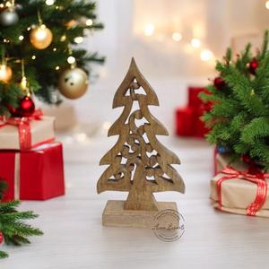 Décoration de table de Noël en bois, ornement festif artisanal, finition naturelle durable, élégant pour la décoration de la maison pendant les fêtes - Product Image 1