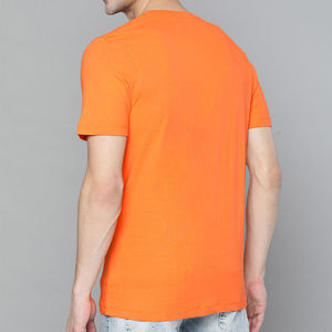 High Quality <b>Men</b>’s <b>Orange</b> Casual T-<b>Shirt</b> Solid Color Cotton Jersey Short Sleeve Round Neck Lightweight Summer Fashion Top - Product Image 4