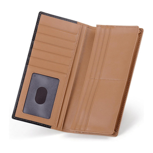 Genuine Leather Long <b>Wallet</b> Unisex Panelled Design Fold Closure Minimalist Style Daily Use Brown and Black - Product Image 5
