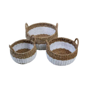 Cesta de almacenamiento decorativa grande hecha a mano de algas marinas con asas de anillo organizador tejido para almacenamiento de niños - Product Image 1