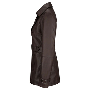 Chaqueta de Mujer de Piel de Oveja Marrón, Impermeable, Transpirable y Ecológica, con Botones al Frente, Manga Larga, Cuello y Relleno de Poliéster - Product Image 4