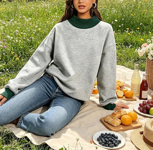 Sweat-shirts oversize pour femmes, col roulé, color block, 100% coton, 280 GSM, polaire, pull à manches longues, coupe ample, mode automne - Product Image 5