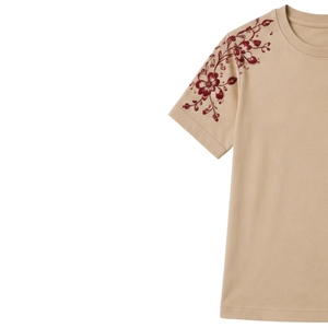เสื้อยืดคอกลมผ้าฝ้ายปักลายดอกไม้สีเบจเบอร์กันดีสำหรับผู้หญิง แขนสั้น สไตล์ลำลอง รับผลิตตามสั่ง (OEM) คุณภาพพรีเมียม แฟชั่นฤดูร้อน - Product Image 3