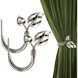 Handmade Metal Leaf Shaped Curtain Holdbacks 2pcs Wall Curtain <b>Tieback</b> <b>Hook</b> Pull Backs Durable Drapes Window Accessories - Product Image 1