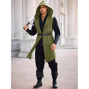 2025 Men's <b>Renaissance</b> Costume Hooded Surcoat Medieval Knight Sleeveless Tunic <b>Tops</b> Tabard Viking Women's Blouses Shirts - Product Image 4