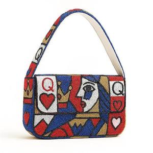 Sac à bandoulière artisanal en verre teinté As de Cœur et perles multicolores, fabrication directe usine, modèle Blueprint - Product Image 3