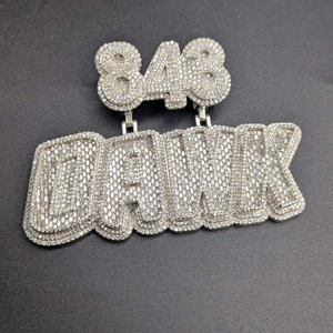 Pendentif personnalisé avec nom et numéro, entièrement serti de pierres, collier hip-hop, bijoux de luxe scintillants - Product Image 4