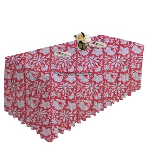 Beautiful Floral Design Hand Block Printed Pleated Table Cloth <b>Rectangle</b> Hand Block Printed Pattern Outdoor Parties Banquet - Product Image 1