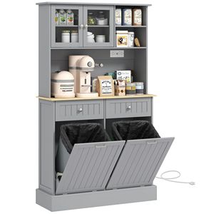 Mobile dispensa da cucina grigio con stazione di ricarica, 2 ante ribaltabili e supporto per microonde - Product Image 1