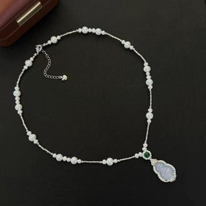 Collier de bijoux en jade de ciel étoilé de haute qualité, naturel, 3-7 mm, presque rond, avec des défauts, pendentif en gourde de jade - Product Image 5