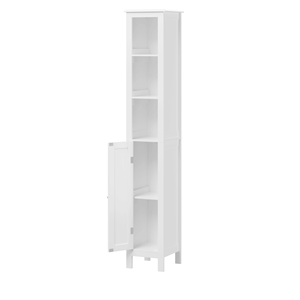 Mobiletto da Bagno Moderno Autoportante Alto 170 cm con 1 Anta, Ripiani Regolabili in MDF, Antiribaltamento, Scomparti Aperti, per Casa e Palestra - Product Image 5