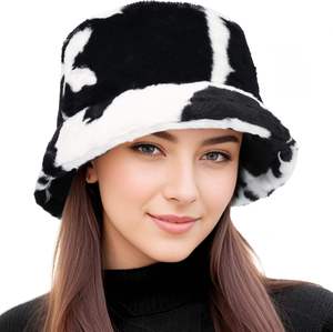 SIDDIQUI HOSINEX New 2024 Women Adult Faux Fur Solid <b>Laminated</b> Casual Plush Seamless Washed Ripped Bucket Hat Winter Warm Bow - Product Image 2