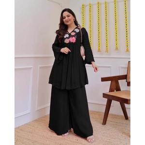 La temporada festiva requiere atuendos que brillen con la misma luminosidad que las celebraciones. Con este conjunto festivo de georgette puro, ¡estás listo para la fiesta! - Product Image 1