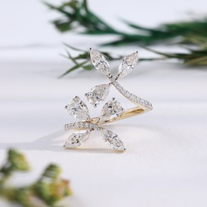 Marquise Pear Cut Lab Grown Diamond Cluster Gold <b>Ring</b> Unique Leaf Shape Branch Engagement Wedding <b>Rings</b> <b>Statement</b> Fine Jewelry - Product Image 1
